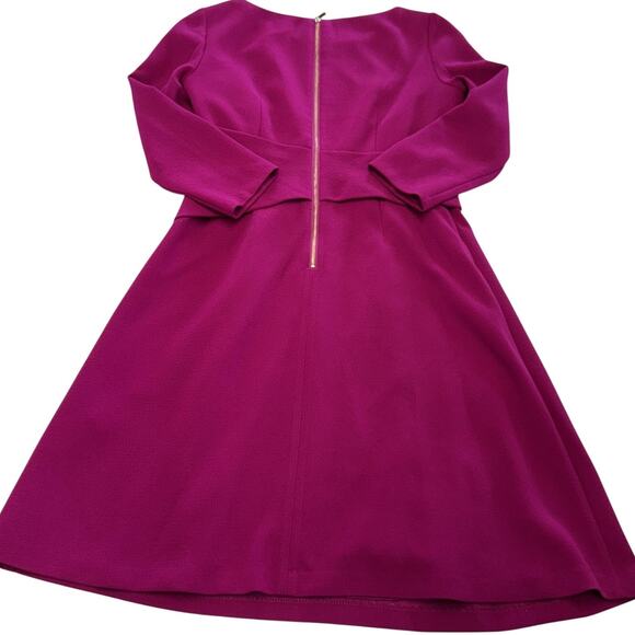 Harper Rose Dress Womens 4 Magenta Fit & Flare 3/4 Sleeve Pleated Exposed Zip - Picture 2 of 9